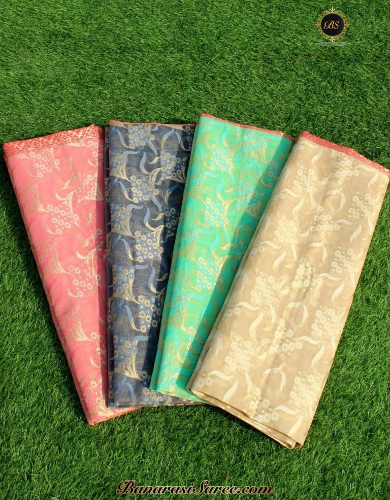 Banarasi Handloom Kora Silk golden zari and thread work Saree - Image 5