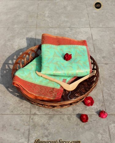 Banarasi Handloom Kora Silk golden zari and thread work Saree