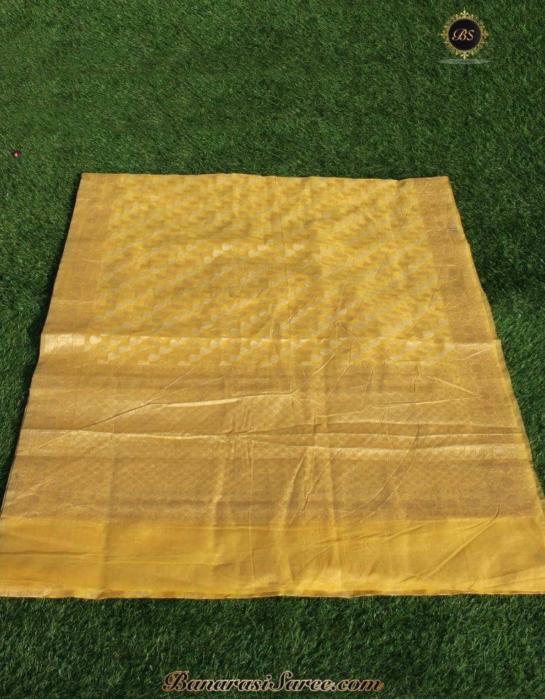 Banarasi Handloom Kora Silk Resham and Golden Zari Booty Saree - Image 3