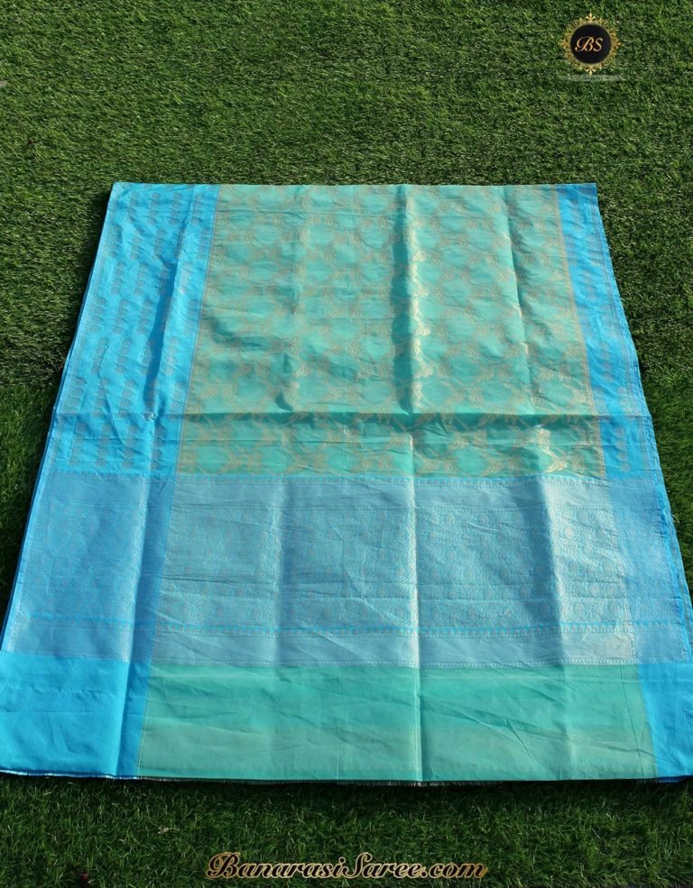 Banarasi Handloom Kora Silk Zari Jaal Saree - Image 3