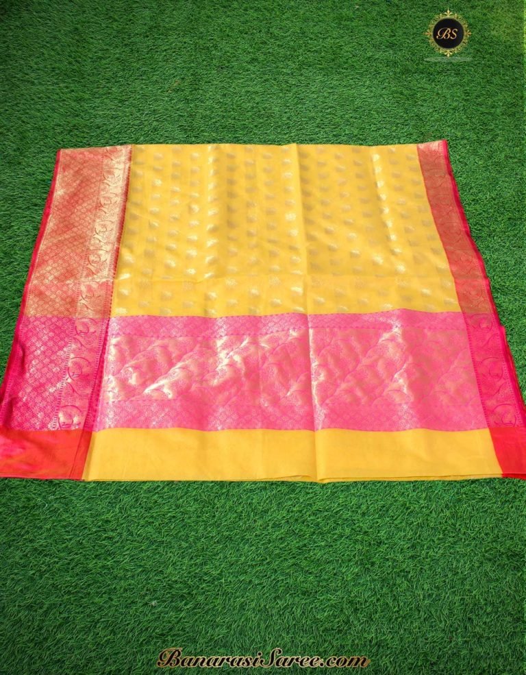Banarasi Handloom Slate Blue Color Kora Cotton Skirt Border Saree - Image 3