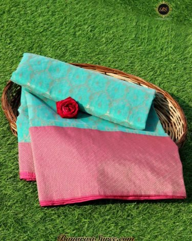 Banarasi Handloom Kora Cotton Bee Hive Pattern Skirt Border Saree