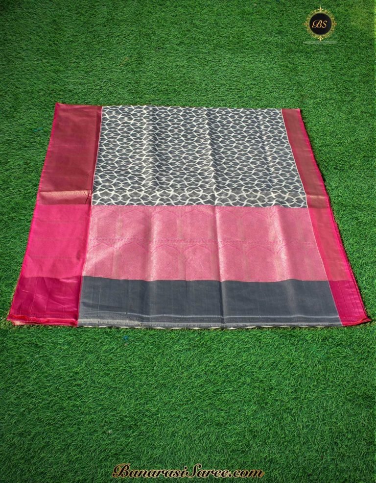 Banarasi Handloom Kora Cotton Thread Jaal Skirt Border Saree - Image 3