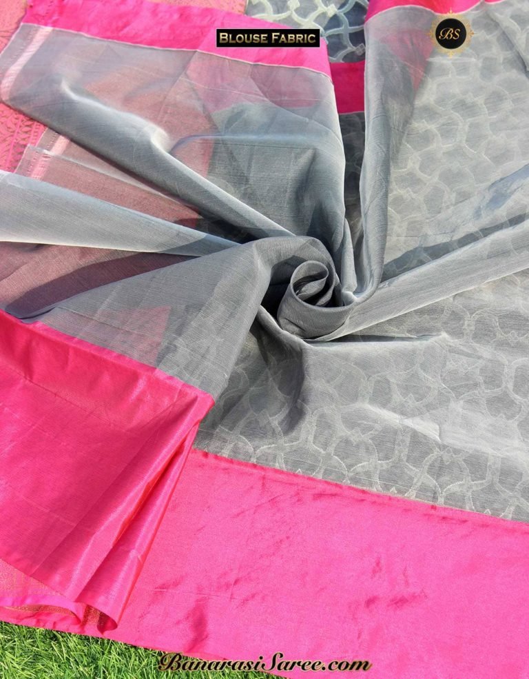 Banarasi Handloom Kora Cotton Thread Jaal Skirt Border Saree - Image 4