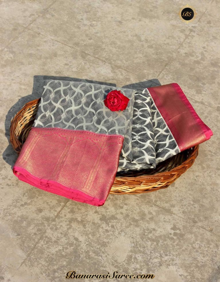 Banarasi Handloom Kora Cotton Thread Jaal Skirt Border Saree