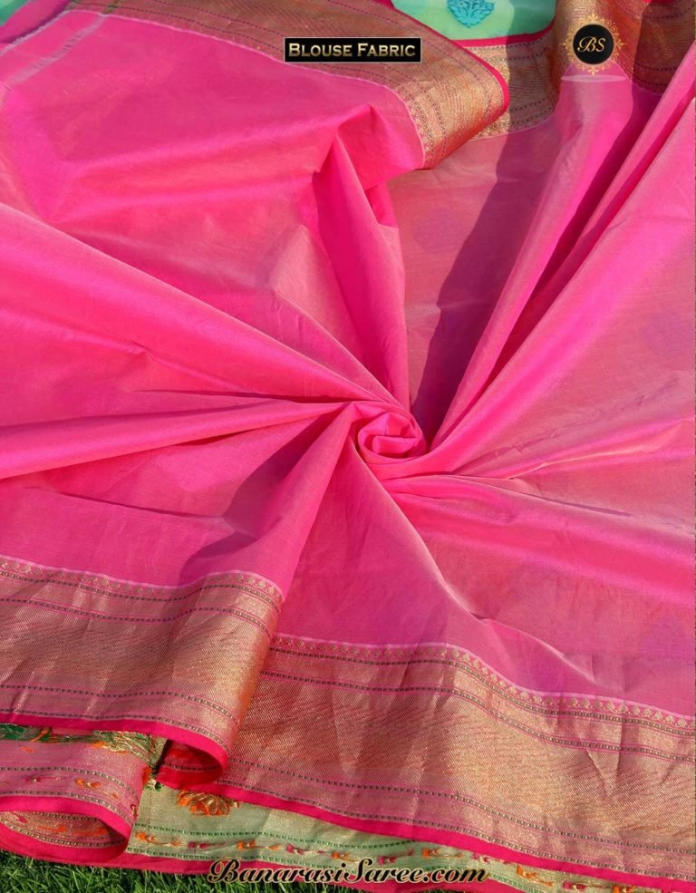 Banarasi Handloom Kora Cotton Resham Boota Alfi Border Saree - Image 4