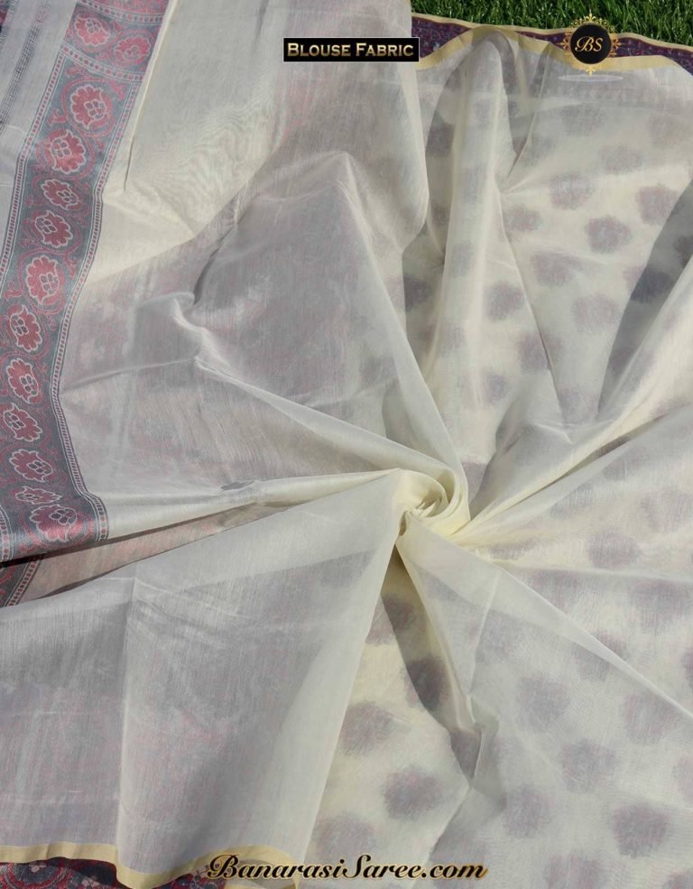 Banarasi Handloom Off White Color Cotton Boota Saree - Image 4