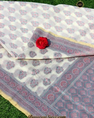Banarasi Handloom Off White Color Cotton Boota Saree