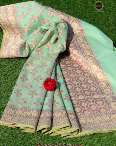 Banarasi Handloom Sea Green Color Cotton Silk Saree
