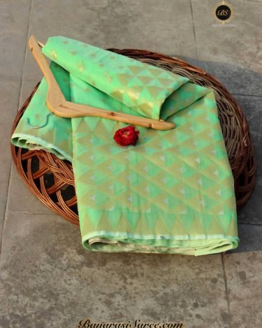Banarasi Handloom Spring Green Kora Cotton Saree