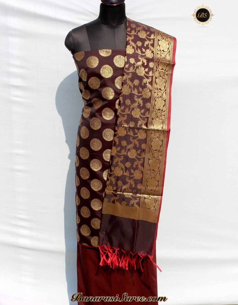 Banarasi Handloom Garnet Color Zari Boota Suit