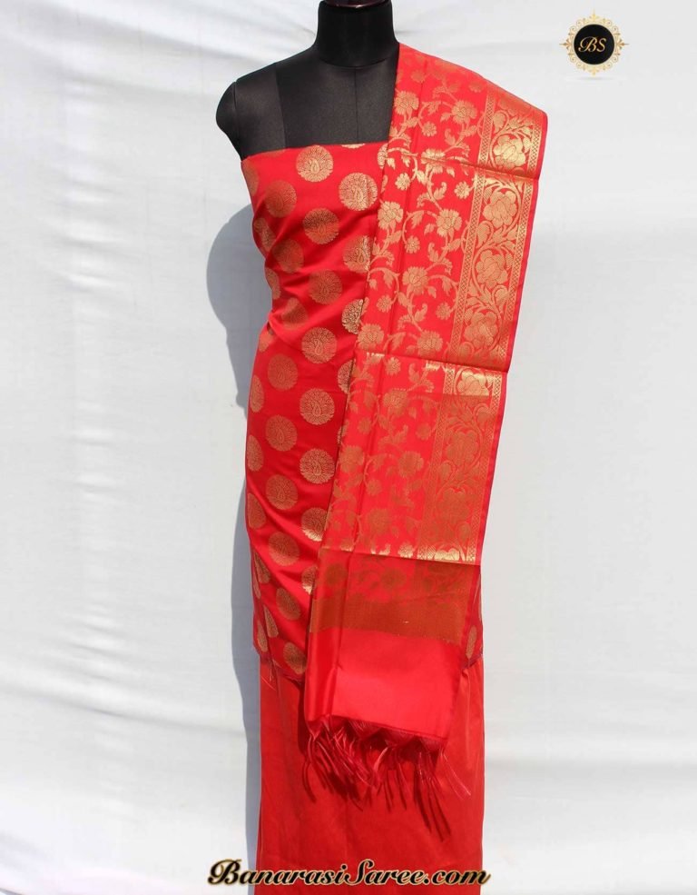 Banarasi Handloom Red Color Zari Boota Suit
