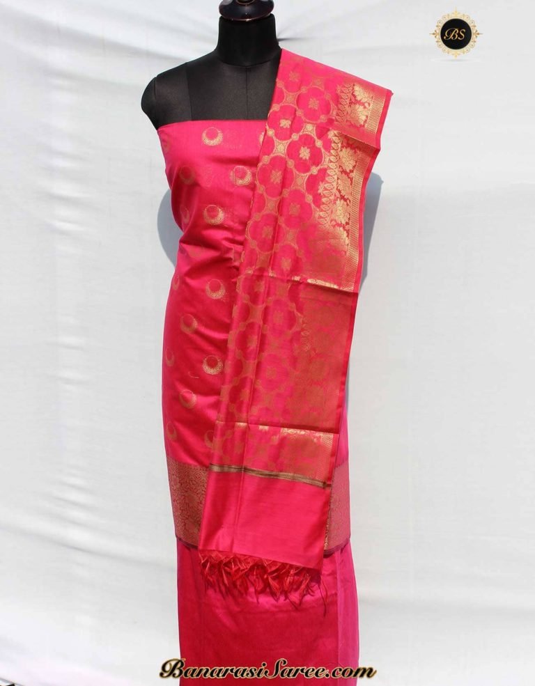 Banarasi Handloom Pink Color Zari Boota Suit
