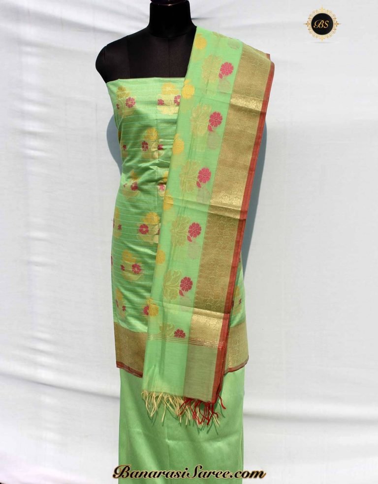 Banarasi Handloom Mint Green Color Zari & Resham Boota Suit