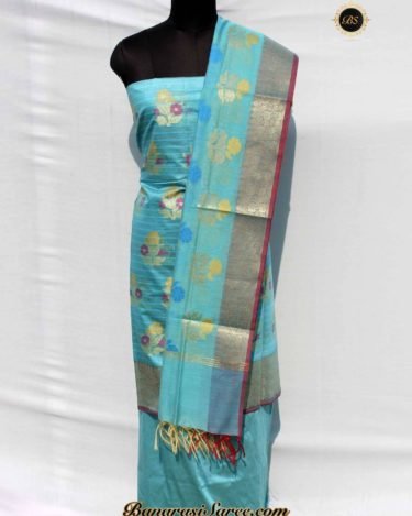 Banarasi Handloom Sky Blue Color Zari & Resham Boota Suit