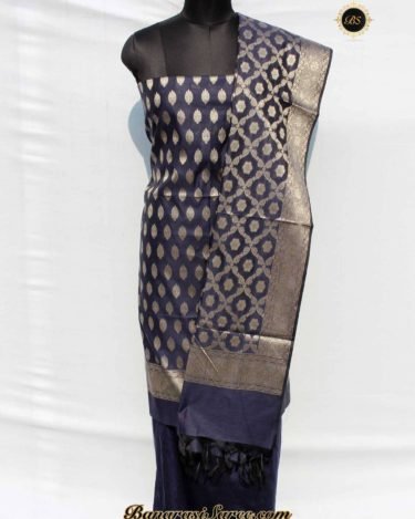 Banarasi Handloom Dark Blue Color Zari Booty Suit
