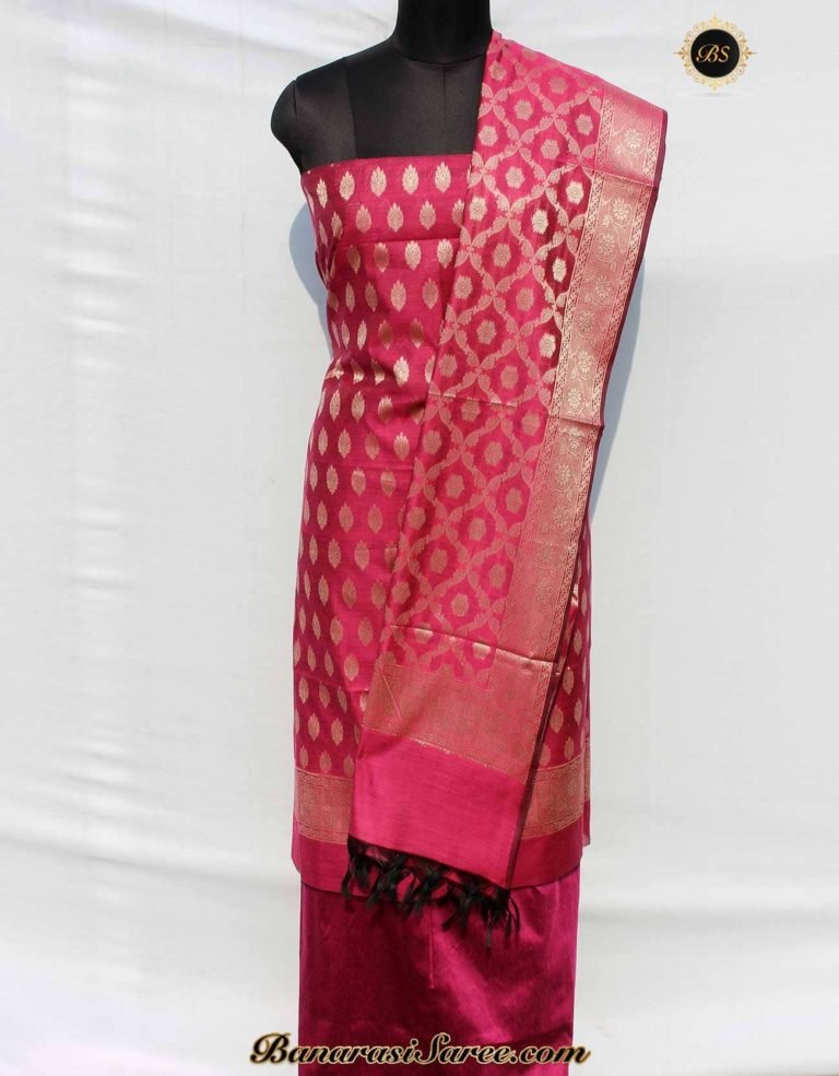 Banarasi Handloom Magenta Color Zari Booty Suit