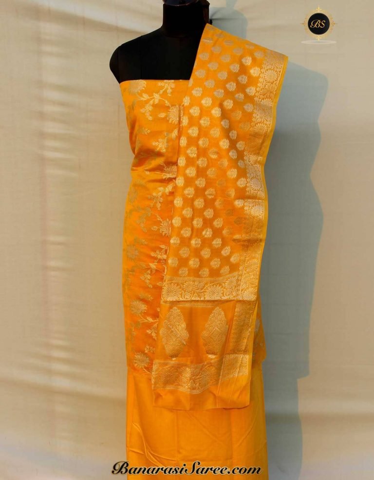 Banarasi Handloom Gold Color Zari Jaal Suit