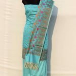 Banarasi Handloom Cotton Sky Blue Color Resham Booty Suit