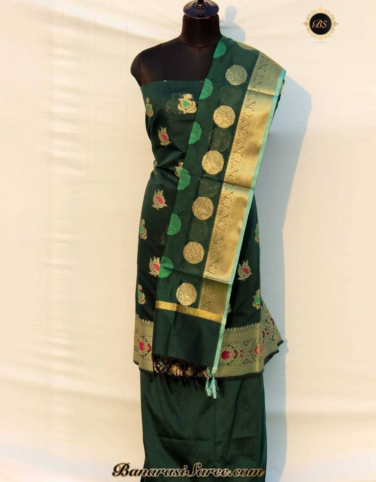 Banarasi Handloom Emerald Green Color Alfi Boota Suit