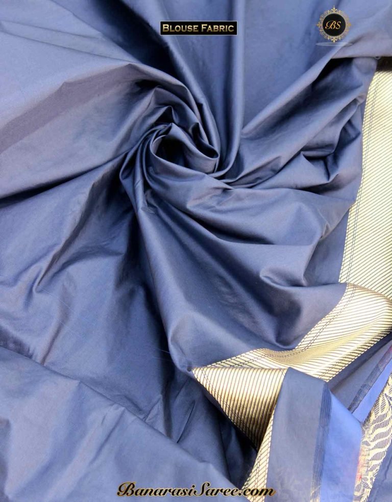 Pure Banarasi Handloom Katan Silk Navy Blue Color Vasket Saree - Image 4
