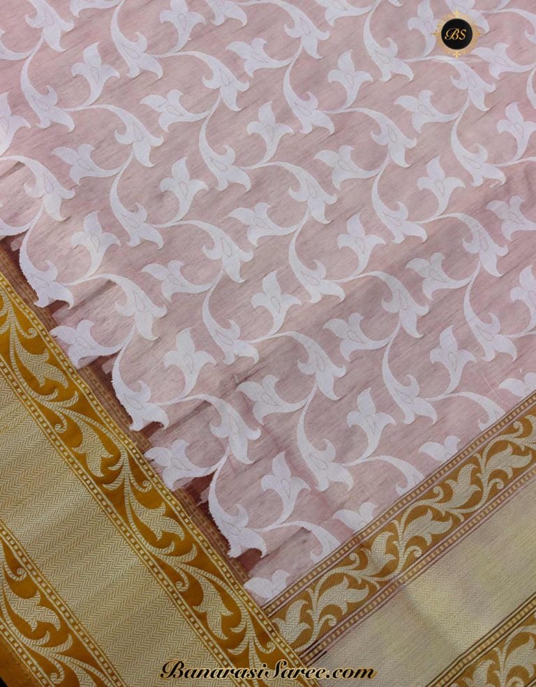Pure Banarasi Handloom Off white Gold Tissue Jaal Saree - Image 2