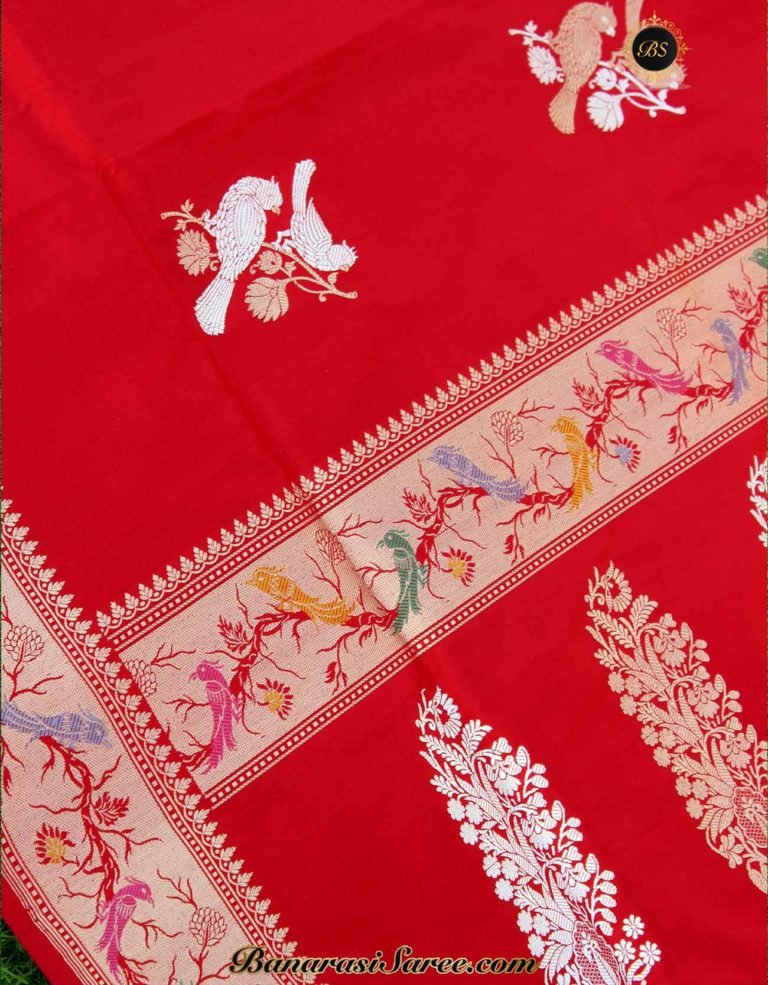 Pure Banarasi Handloom Katan Silk Red Saree - Image 2