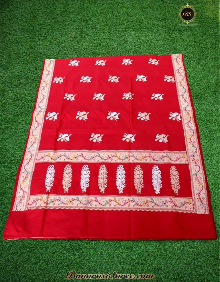 Pure Banarasi Handloom Katan Silk Red Saree - Image 3
