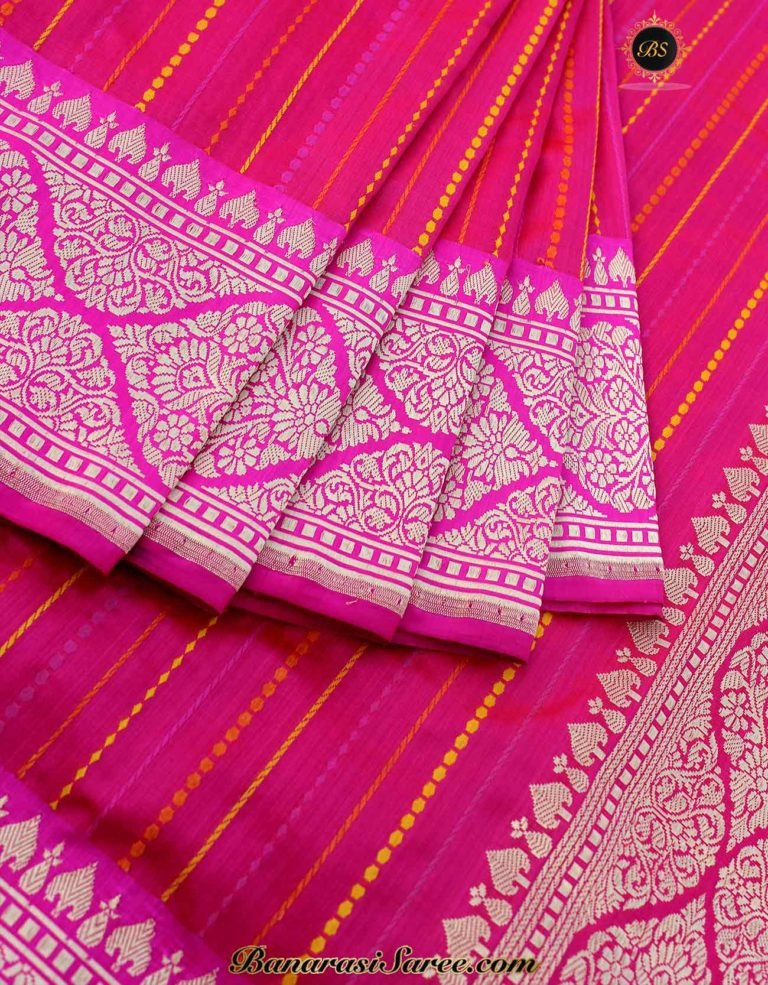 Pure Banarasi Handloom Katan Silk Pink Resham Saree - Image 3
