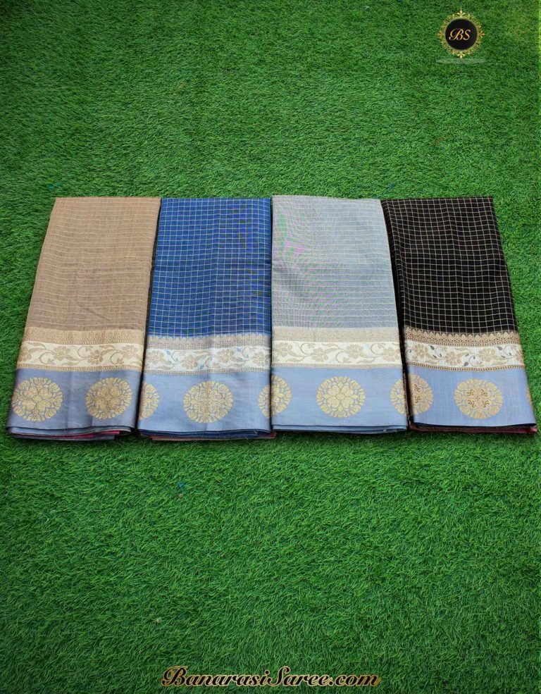 Banarasi Handloom Soft Cotton Silk Zari Check Saree - Image 6