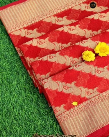Banarasi Handloom Soft Cotton Diagonal Zari Saree