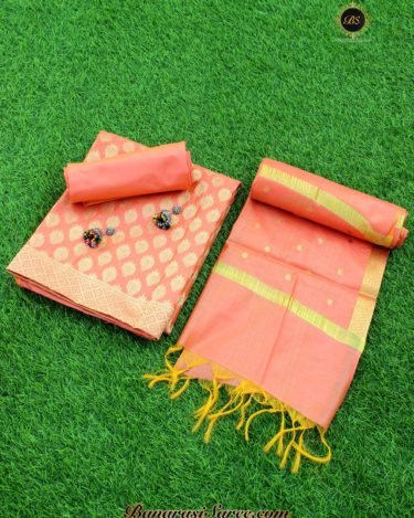 Banarasi Handloom Cotton Silk Light Orange Suit