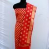 Banarasi Handloom Cotton Silk Red Color Golden Zari Booty Suit - Image 2