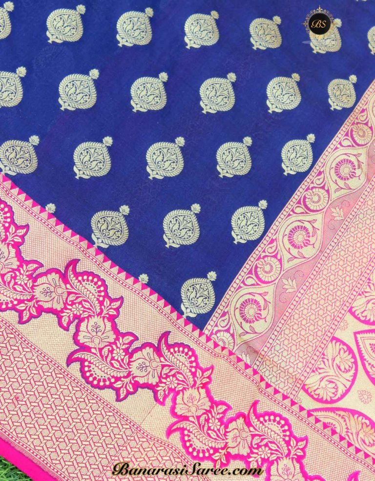 Banarasi Handloom Soft Silk Zari Booty Floral Border Saree - Image 2