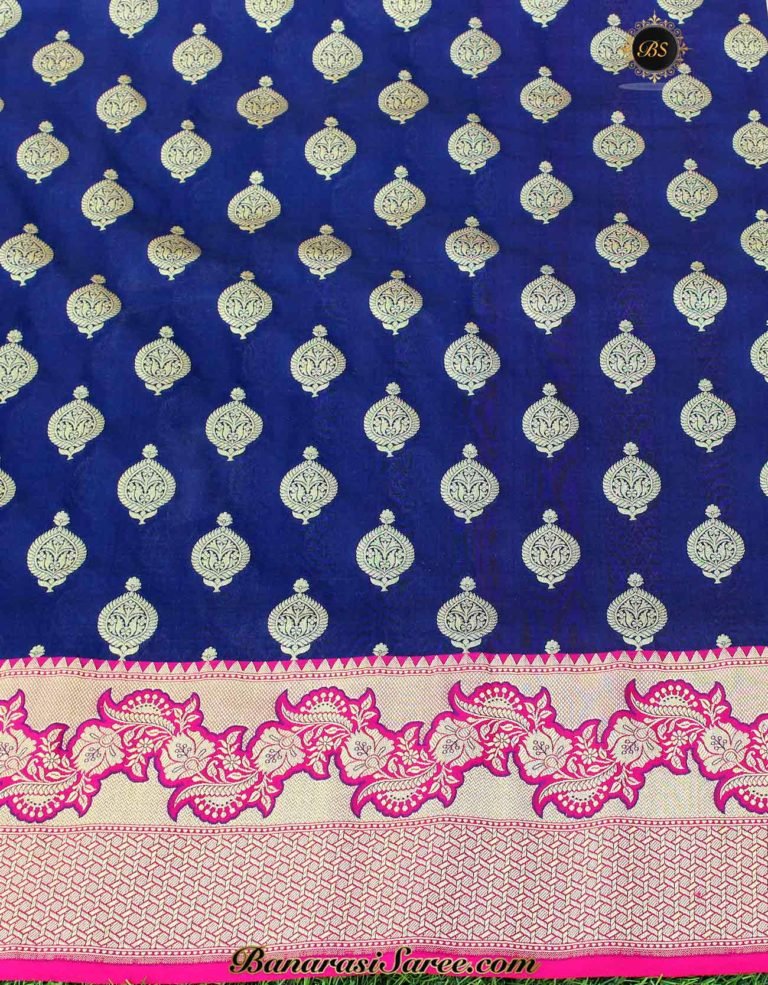Banarasi Handloom Soft Silk Zari Booty Floral Border Saree - Image 3