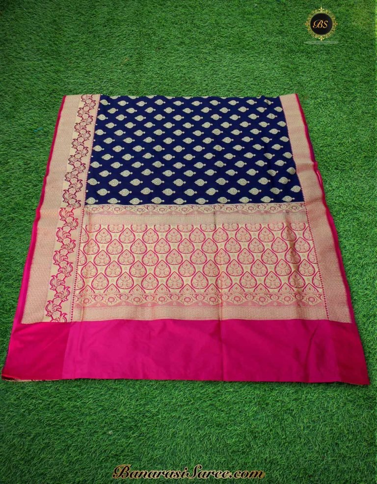 Banarasi Handloom Soft Silk Zari Booty Floral Border Saree - Image 4