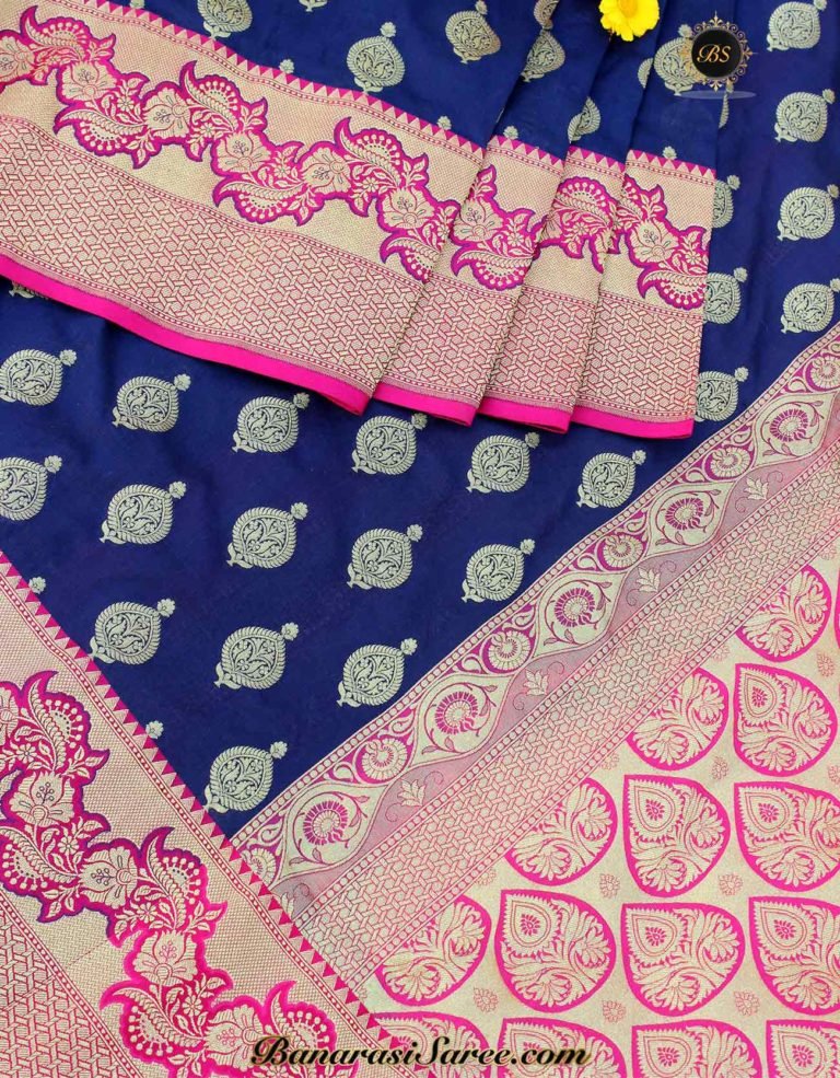 Banarasi Handloom Soft Silk Zari Booty Floral Border Saree
