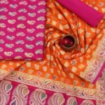 Banarasi Handloom Cotton Silk Pink Orange Suit
