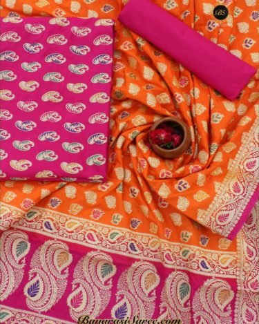 Banarasi Handloom Cotton Silk Pink Orange Suit