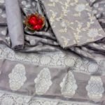 Banarasi Handloom Cotton Silk Grey Color Sona Roopa Suit