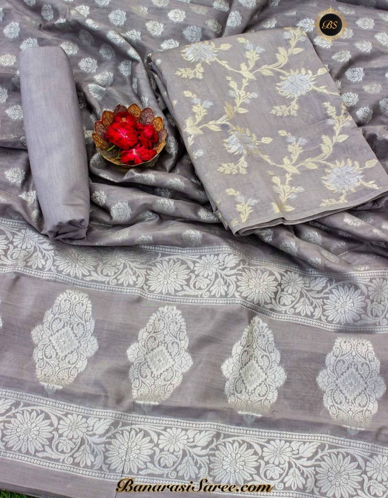 Banarasi Handloom Cotton Silk Grey Color Sona Roopa Suit