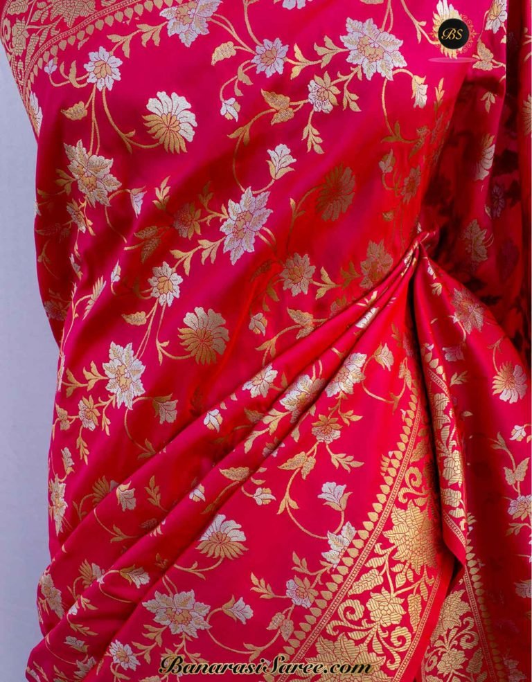 Banarasi Handloom Soft Silk Sona Roopa Jaal Saree - Image 2