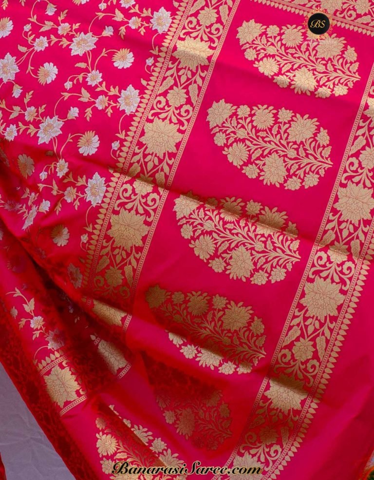 Banarasi Handloom Soft Silk Sona Roopa Jaal Saree - Image 4
