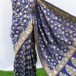 Banarasi Handloom Soft Silk Navy Blue Sona Roopa Jaal Saree