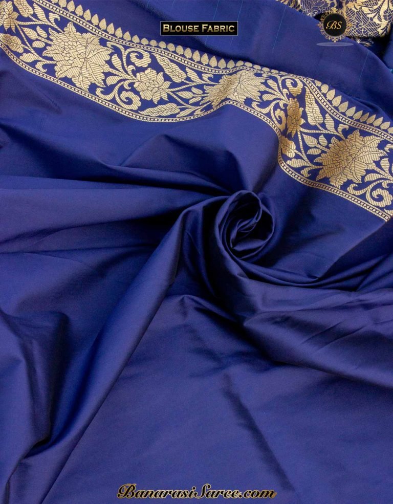 Banarasi Handloom Soft Silk Navy Blue Sona Roopa Jaal Saree - Image 5