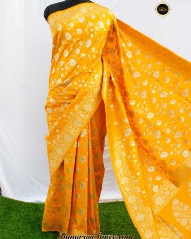 Banarasi Handloom Soft Silk Golden Sona Roopa Jaal Saree