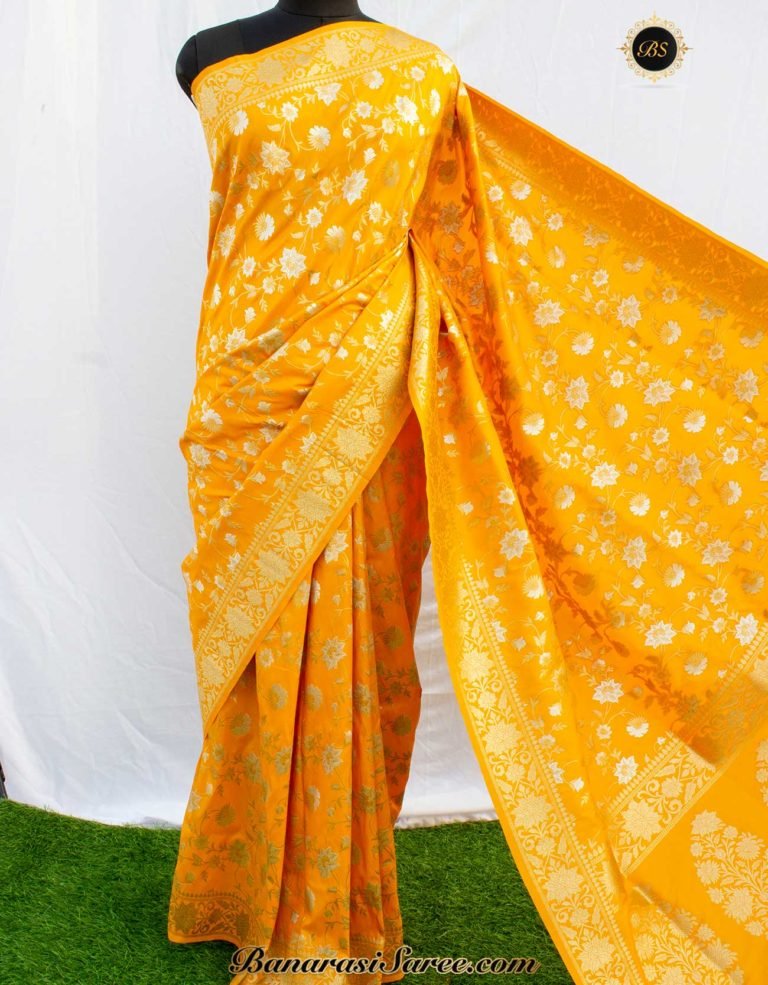 Banarasi Handloom Soft Silk Golden Sona Roopa Jaal Saree