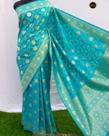 Banarasi Handloom Soft Silk Sky Blue Floral Jaal Saree