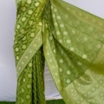 Banarasi Handloom Soft Silk Olive Green Floral Jaal Saree