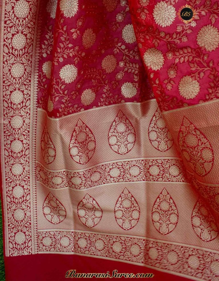 Banarasi Handloom Soft Silk Maroon Floral Jaal Saree - Image 3